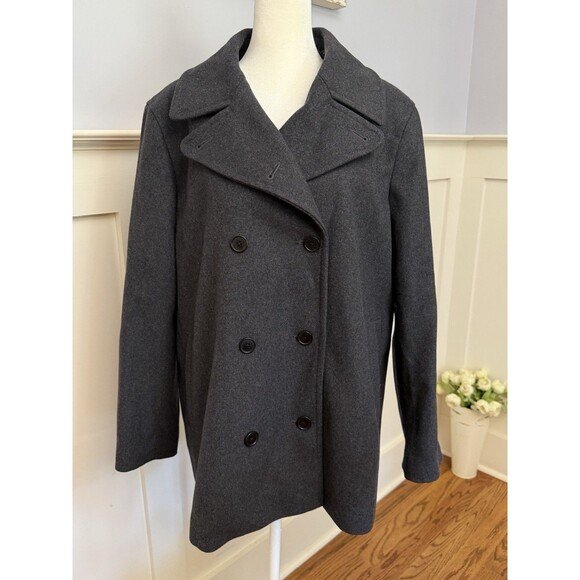 Lands' End Pea Coat Women's 16 P Petite Wool Double Breasted Gray - Picture 1 of 7